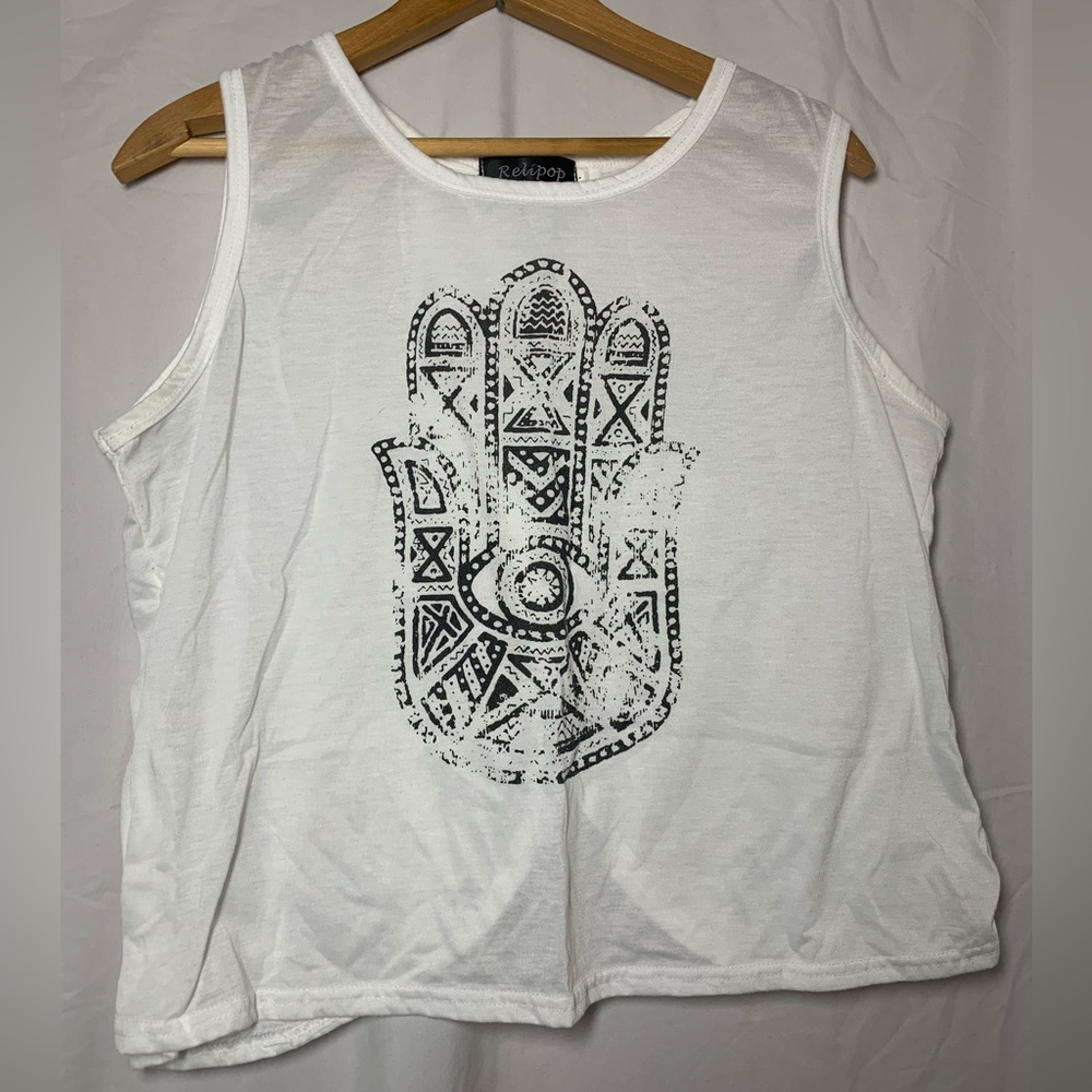 Hamsa Hand White Tank Top Open Back